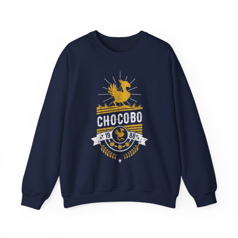 Chocobo Vintage Collegiate Pullover Sweatshirt | Retro FF Gaming Graphic Crewneck