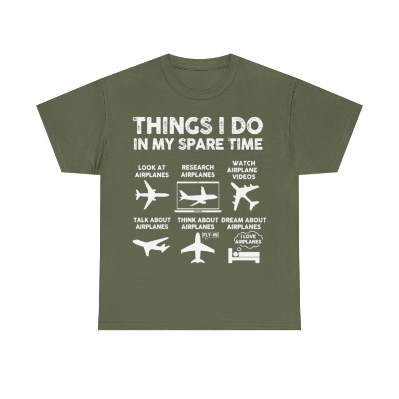 Things I Do In My Spare Time Airplane T-Shirt | Funny Aviation Lover Gift | Pilot & Plane Spotter Hobbyist Unisex Tee