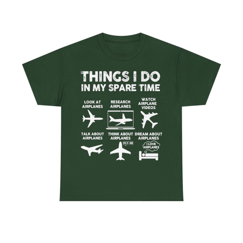 Things I Do In My Spare Time Airplane T-Shirt | Funny Aviation Lover Gift | Pilot & Plane Spotter Hobbyist Unisex Tee