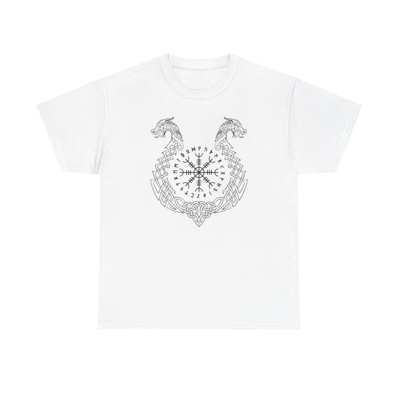 Viking Dragons T-Shirt | Norse Mythology Vegvisir Wayfinder Shirt | Viking Dragon Boat Knotwork Tee