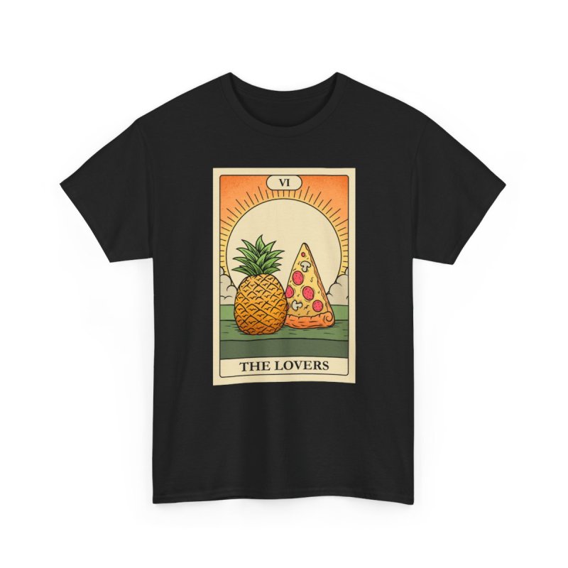 Pizza & Pineapple T-Shirt | The Lovers Tarot Card Graphic Tee | Funny Foodie Astrology Shirt