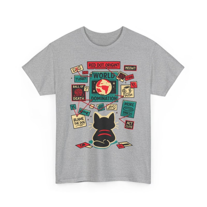 Cat Master Plan T-Shirt | Evil Kitten World Domination Graphic Tee | Funny Feline Conspiracy Theory Shirt