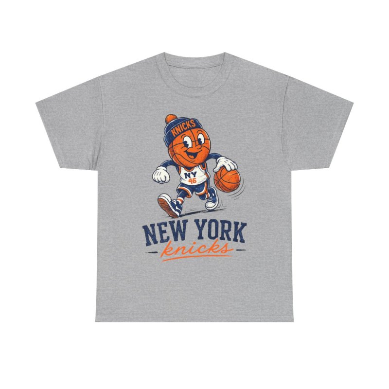 New York Knicks Heavy Cotton Tee | Vintage Cartoon Basketball Mascot Graphic T-Shirt | Retro 90s Style Distressed Sports Fan Apparel