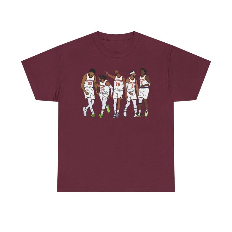 New York Knicks Players Lineup Heavy Cotton Tee | Minimalist Faceless Vector Basketball Graphic T-Shirt