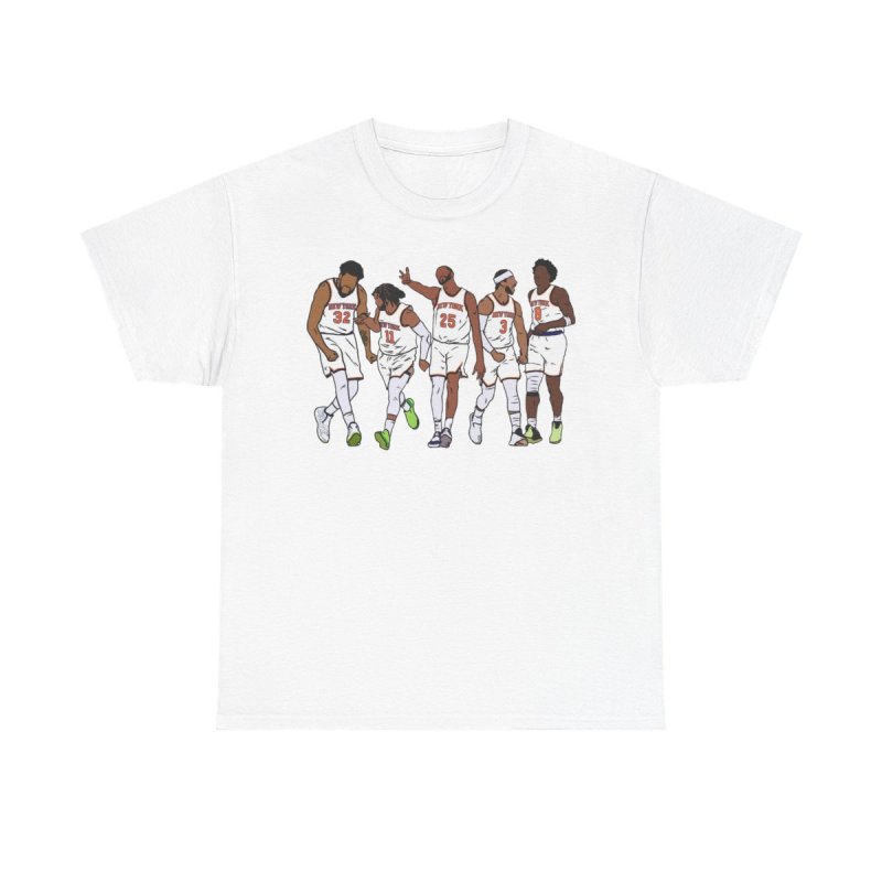 New York Knicks Players Lineup Heavy Cotton Tee | Minimalist Faceless Vector Basketball Graphic T-Shirt