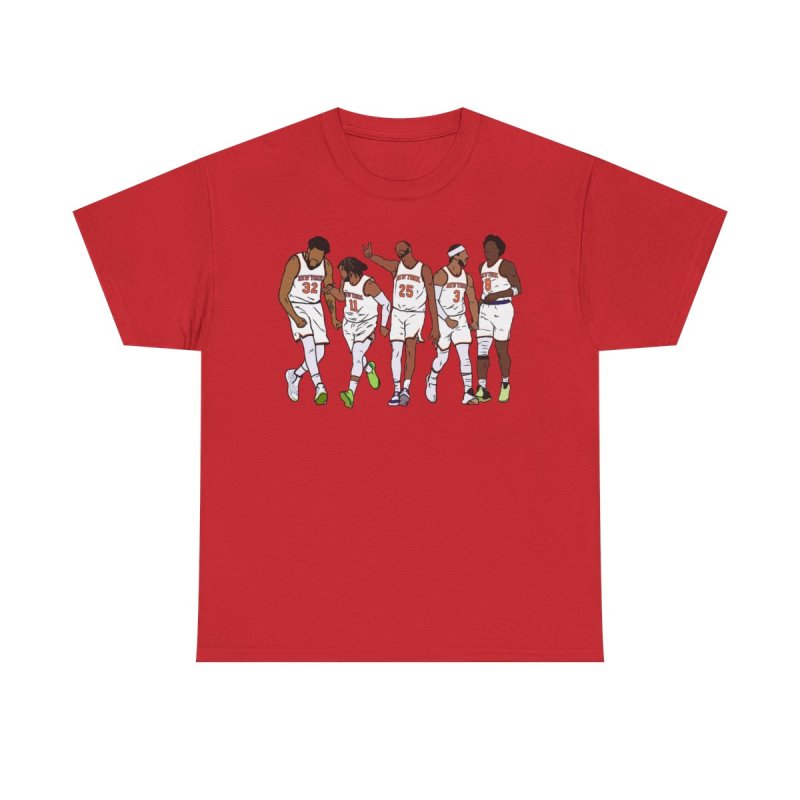 New York Knicks Players Lineup Heavy Cotton Tee | Minimalist Faceless Vector Basketball Graphic T-Shirt