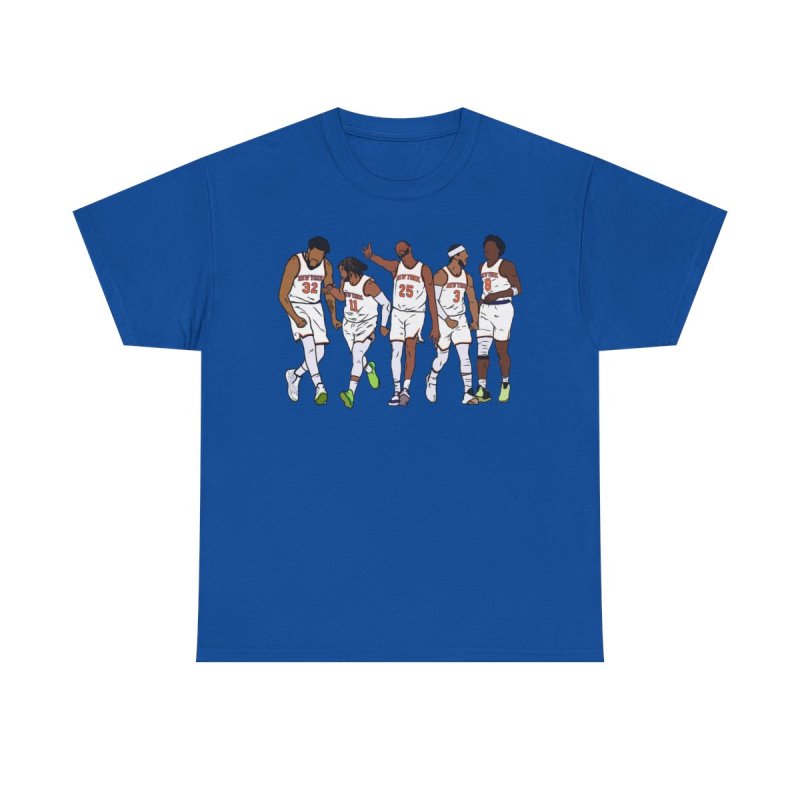 New York Knicks Players Lineup Heavy Cotton Tee | Minimalist Faceless Vector Basketball Graphic T-Shirt