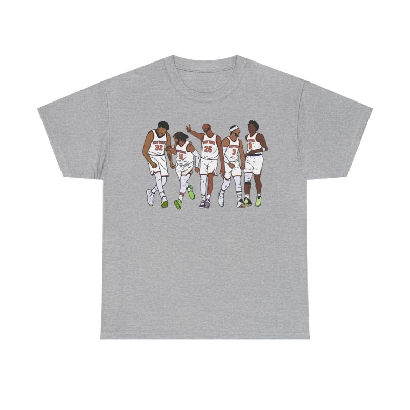 New York Knicks Players Lineup Heavy Cotton Tee | Minimalist Faceless Vector Basketball Graphic T-Shirt