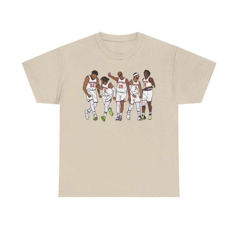 New York Knicks Players Lineup Heavy Cotton Tee | Minimalist Faceless Vector Basketball Graphic T-Shirt