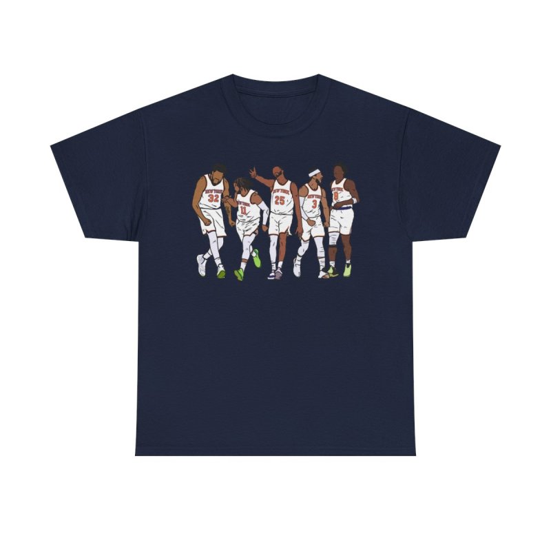New York Knicks Players Lineup Heavy Cotton Tee | Minimalist Faceless Vector Basketball Graphic T-Shirt