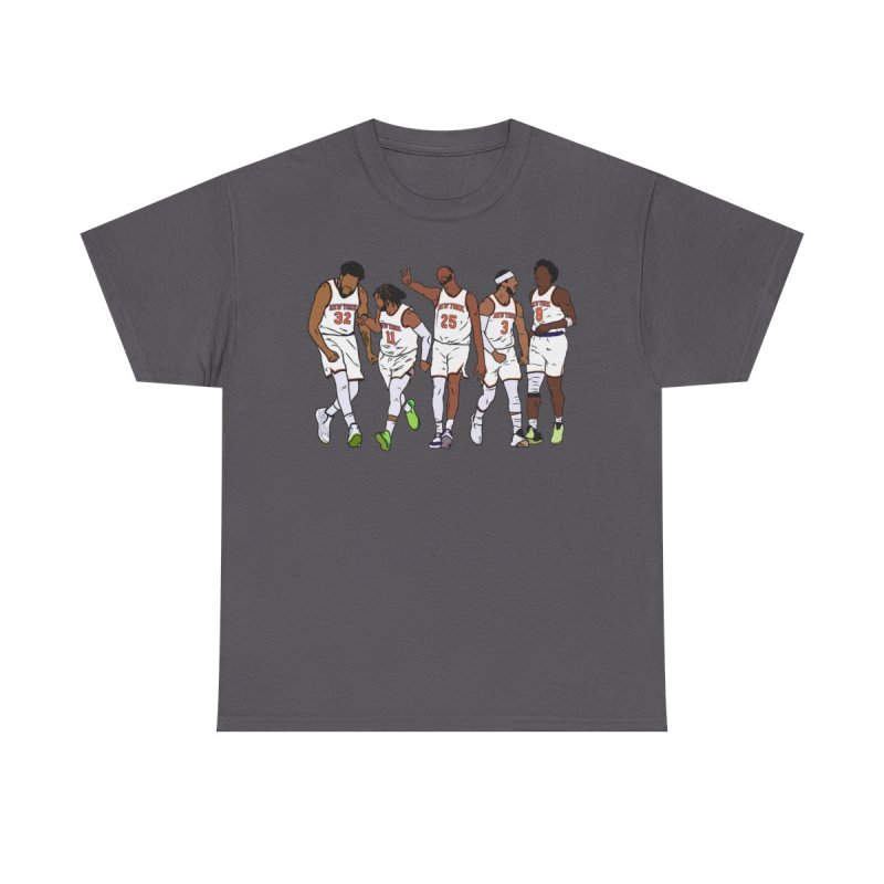 New York Knicks Players Lineup Heavy Cotton Tee | Minimalist Faceless Vector Basketball Graphic T-Shirt