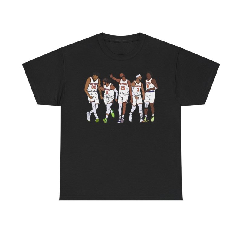 New York Knicks Players Lineup Heavy Cotton Tee | Minimalist Faceless Vector Basketball Graphic T-Shirt