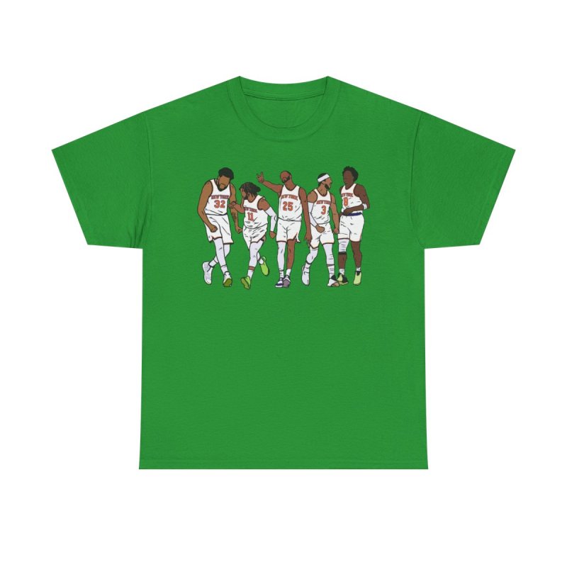 New York Knicks Players Lineup Heavy Cotton Tee | Minimalist Faceless Vector Basketball Graphic T-Shirt