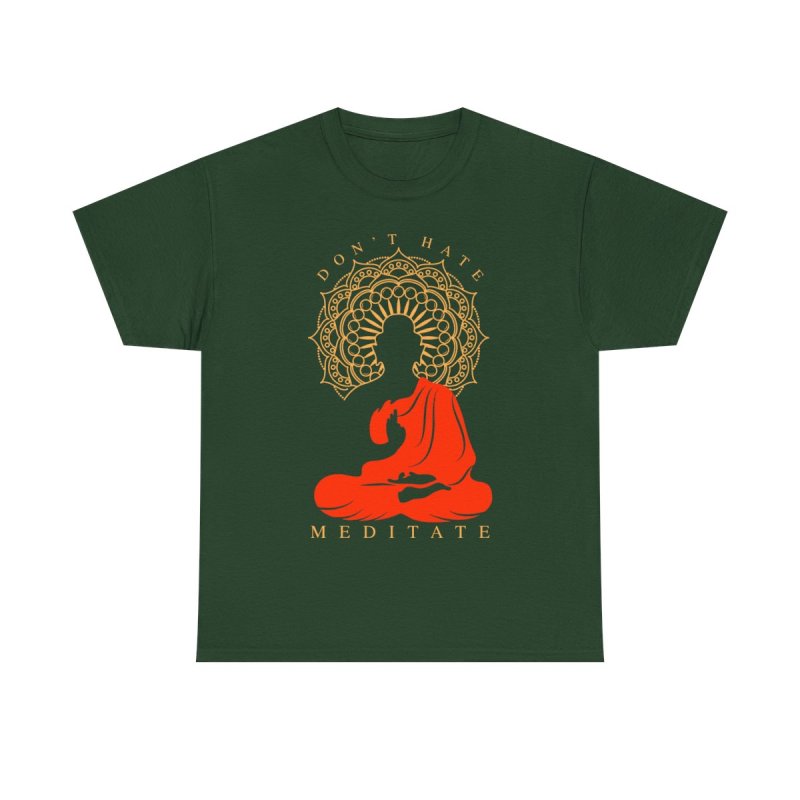 Don't Hate Meditate T-Shirt | Buddha Silhouette Graphic Tee | Zen Mandala Meditation Apparel