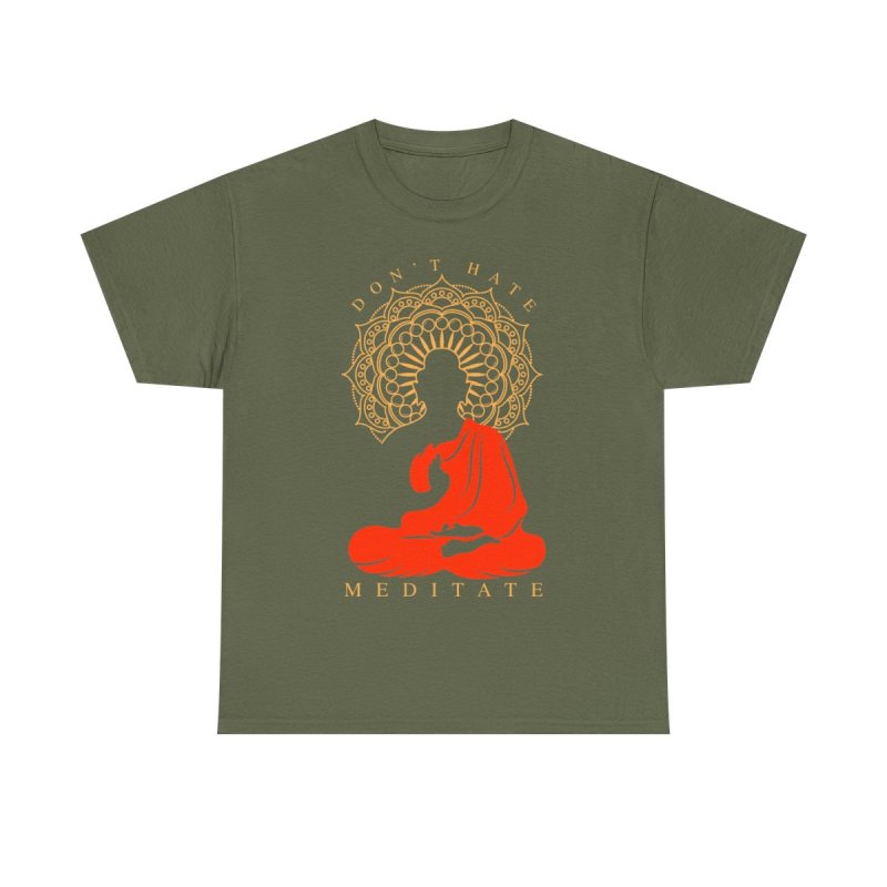Don't Hate Meditate T-Shirt | Buddha Silhouette Graphic Tee | Zen Mandala Meditation Apparel