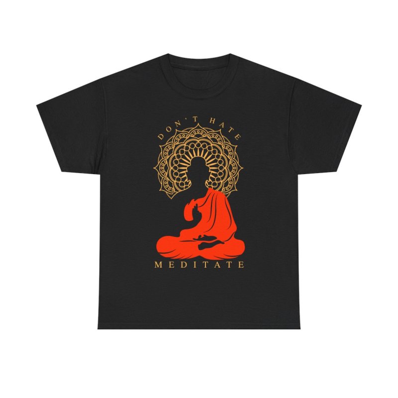 Don't Hate Meditate T-Shirt | Buddha Silhouette Graphic Tee | Zen Mandala Meditation Apparel