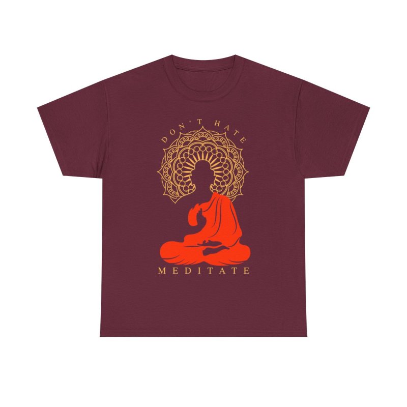 Don't Hate Meditate T-Shirt | Buddha Silhouette Graphic Tee | Zen Mandala Meditation Apparel