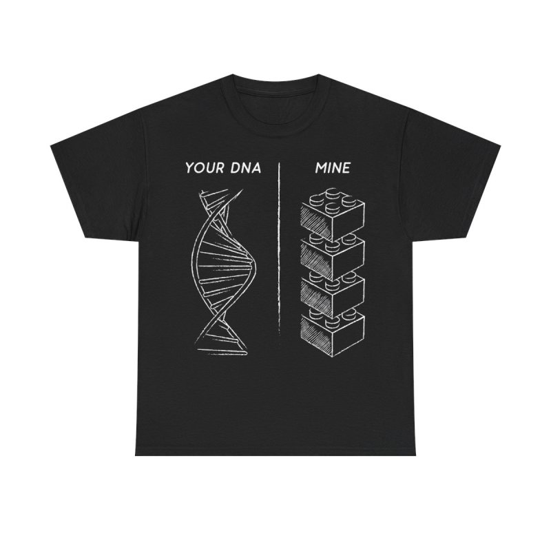 Danish Brick Fan DNA T-Shirt | Your DNA vs Mine Building Block Tee | Funny Master Builder Graphic Shirt