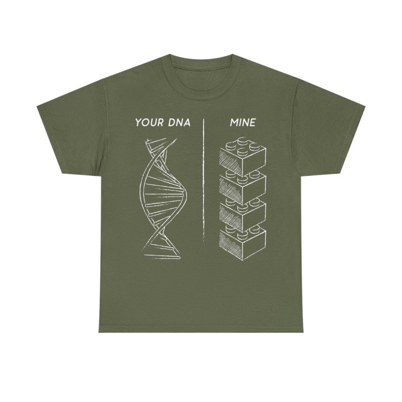 Danish Brick Fan DNA T-Shirt | Your DNA vs Mine Building Block Tee | Funny Master Builder Graphic Shirt