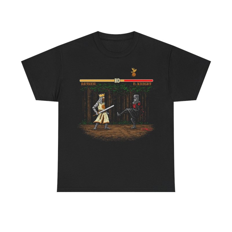Arthur vs Black Knight 8-Bit T-Shirt | Funny Retro Gaming Monty Python Tee | It's Just A Flesh Wound Pixel Art Unisex Shirt