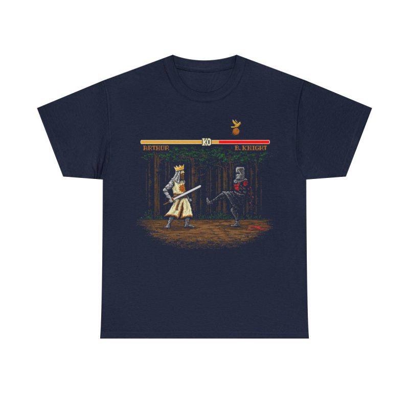 Arthur vs Black Knight 8-Bit T-Shirt | Funny Retro Gaming Monty Python Tee | It's Just A Flesh Wound Pixel Art Unisex Shirt