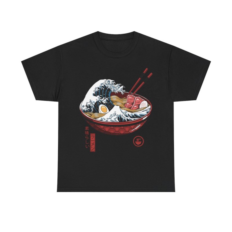 The Great Ramen Wave T-Shirt | Japanese Hokusai Art Foodie Unisex Heavy Cotton Tee