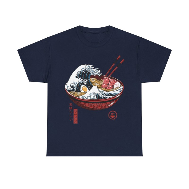 The Great Ramen Wave T-Shirt | Japanese Hokusai Art Foodie Unisex Heavy Cotton Tee