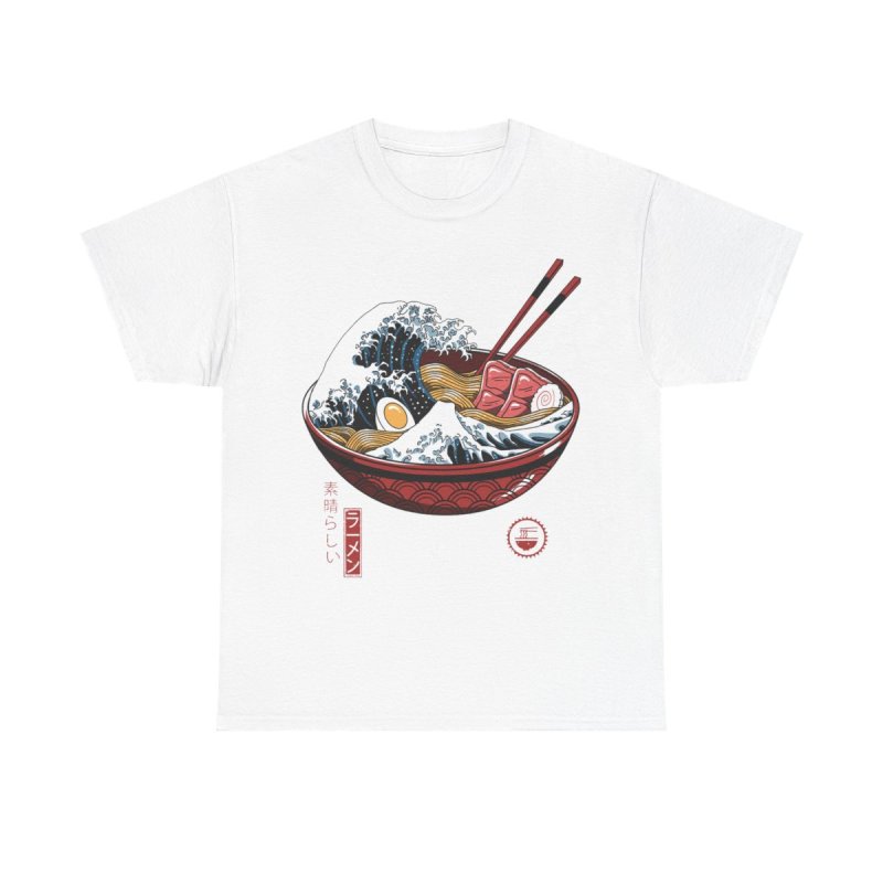 The Great Ramen Wave T-Shirt | Japanese Hokusai Art Foodie Unisex Heavy Cotton Tee