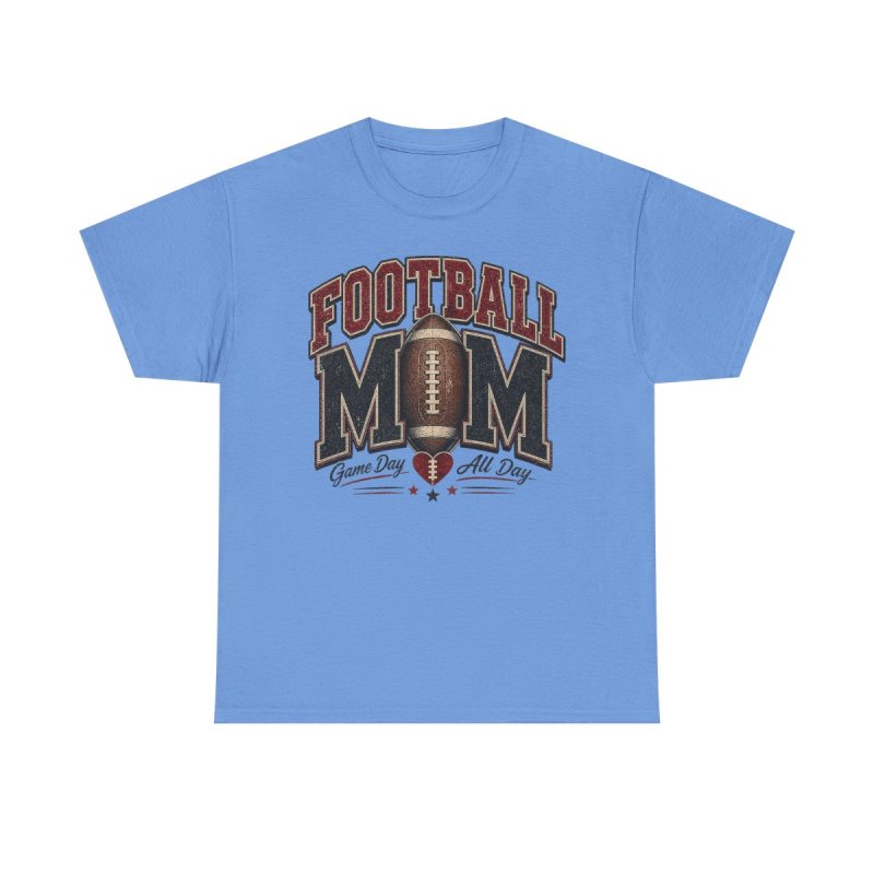 Football Mom Heavy Cotton Tee | Vintage Game Day All Day Graphic T-Shirt | Distressed Athletic Varsity Sports Apparel