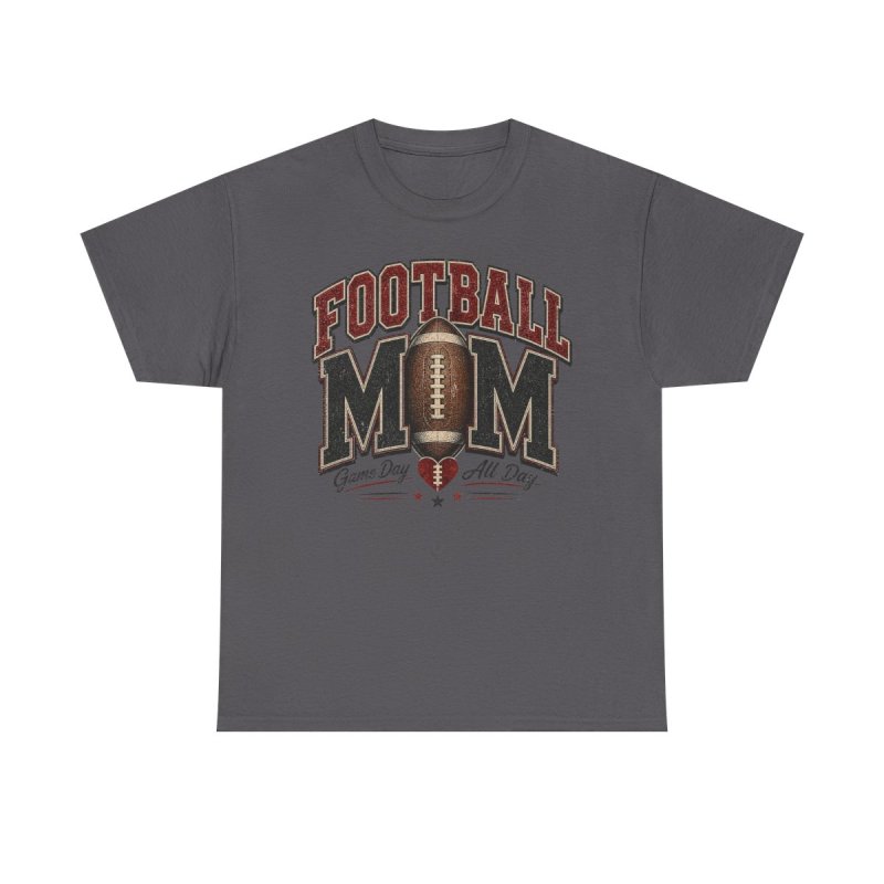 Football Mom Heavy Cotton Tee | Vintage Game Day All Day Graphic T-Shirt | Distressed Athletic Varsity Sports Apparel