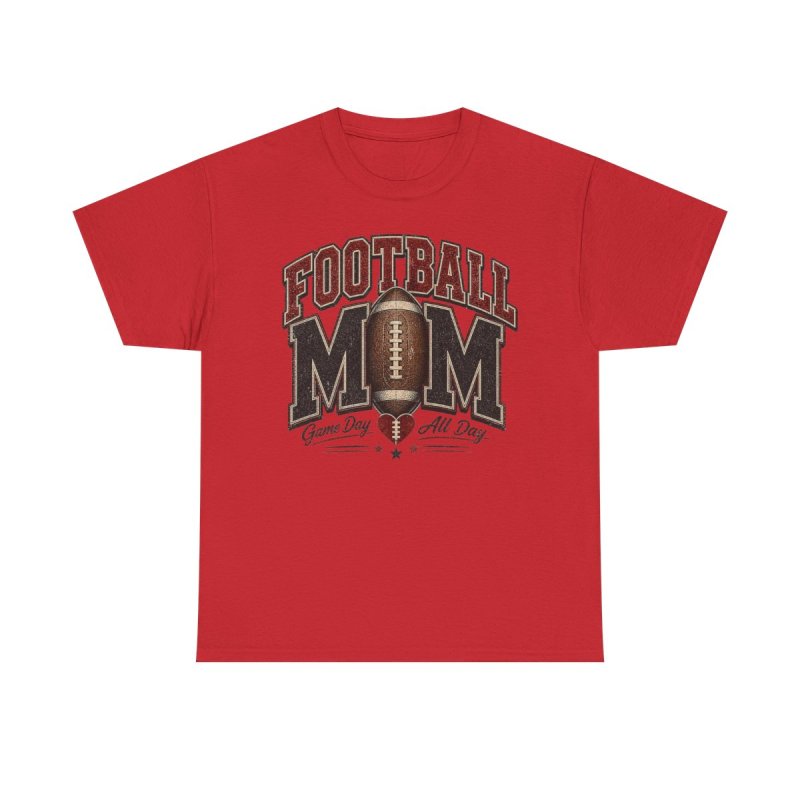 Football Mom Heavy Cotton Tee | Vintage Game Day All Day Graphic T-Shirt | Distressed Athletic Varsity Sports Apparel
