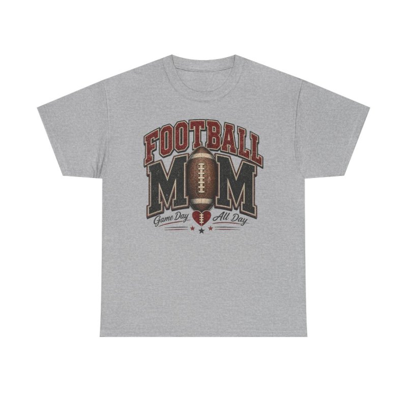 Football Mom Heavy Cotton Tee | Vintage Game Day All Day Graphic T-Shirt | Distressed Athletic Varsity Sports Apparel