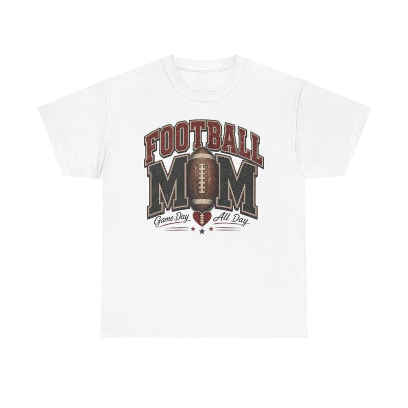 Football Mom Heavy Cotton Tee | Vintage Game Day All Day Graphic T-Shirt | Distressed Athletic Varsity Sports Apparel