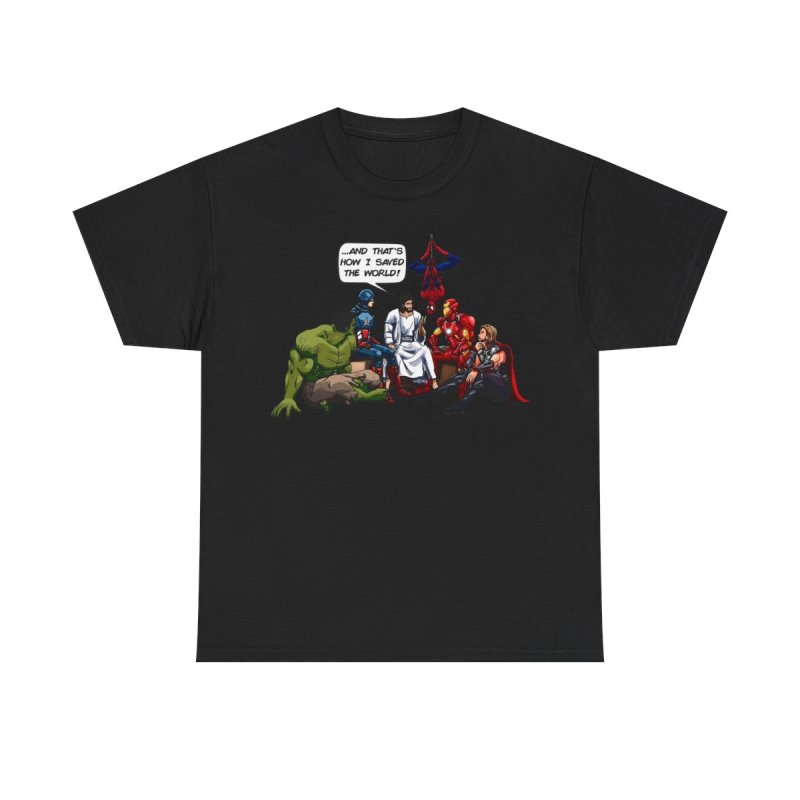 Jesus and the Superheroes T-Shirt | "...And That's How I Saved The World" Graphic Tee