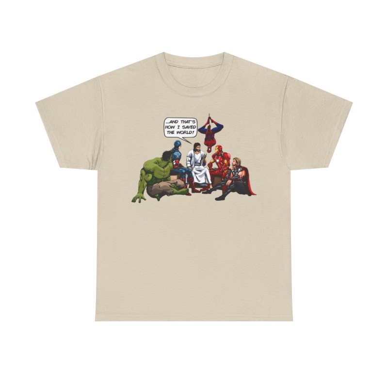 Jesus and the Superheroes T-Shirt | "...And That's How I Saved The World" Graphic Tee