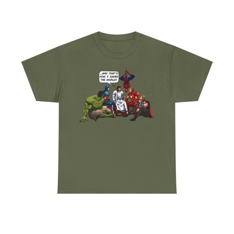 Jesus and the Superheroes T-Shirt | "...And That's How I Saved The World" Graphic Tee
