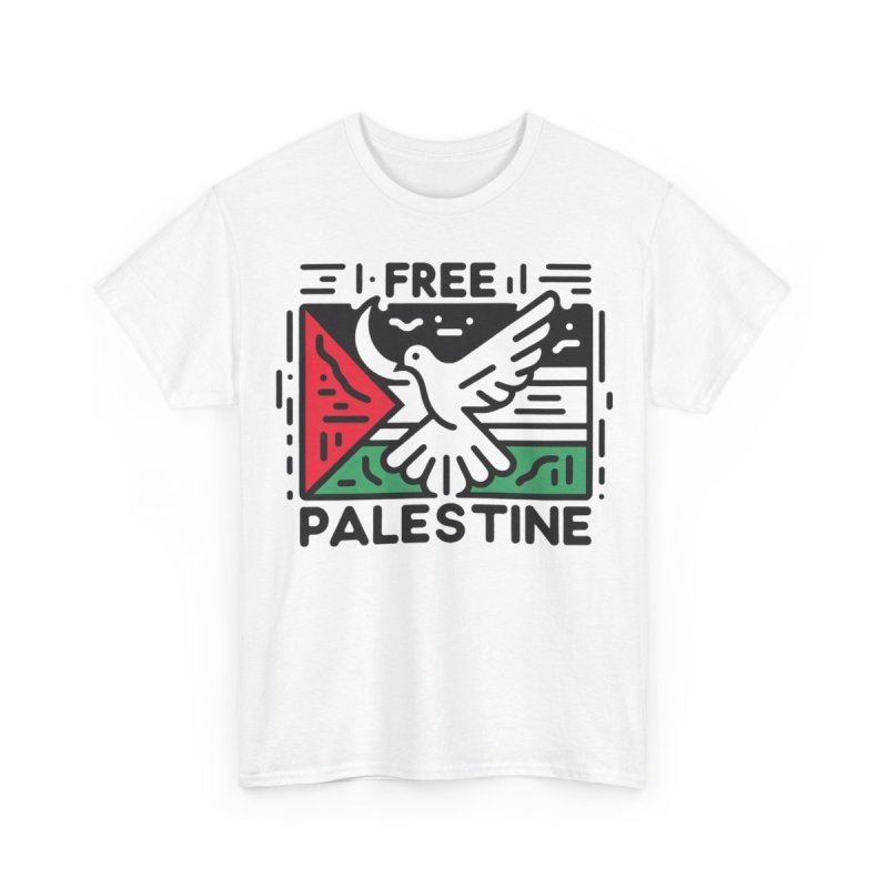 Free Palestine T-Shirt | Dove of Peace & Palestinian Flag Heavy Cotton Tee