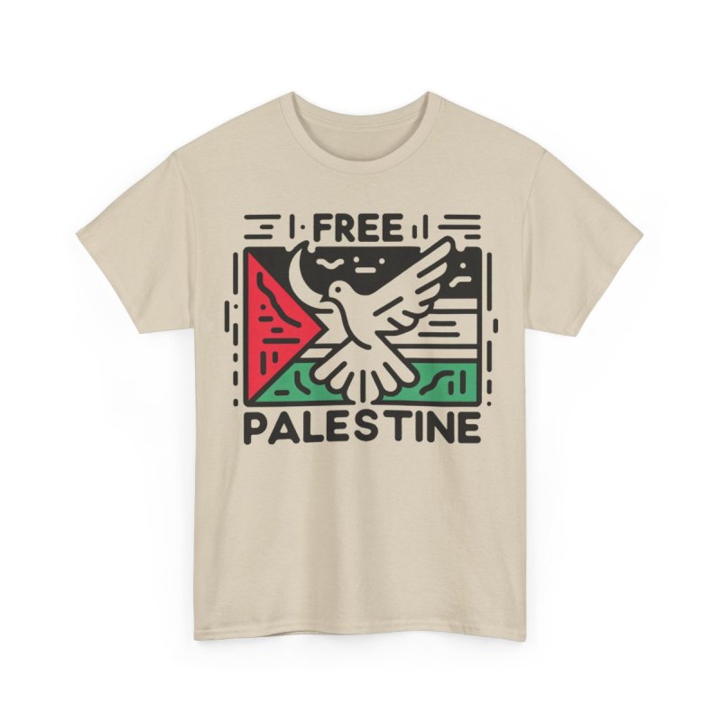 Free Palestine T-Shirt | Dove of Peace & Palestinian Flag Heavy Cotton Tee
