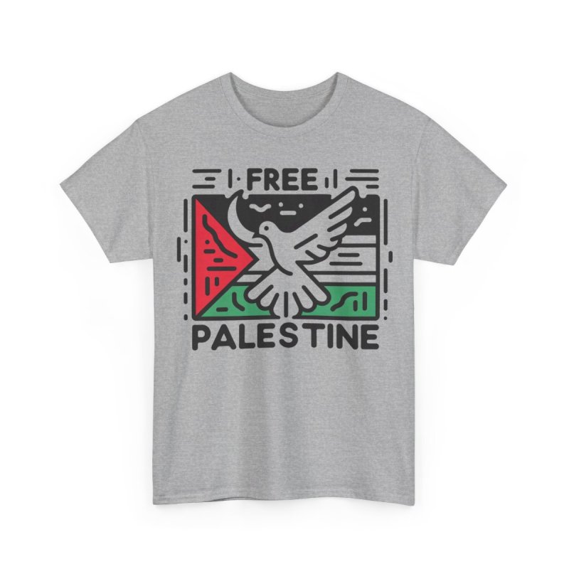 Free Palestine T-Shirt | Dove of Peace & Palestinian Flag Heavy Cotton Tee