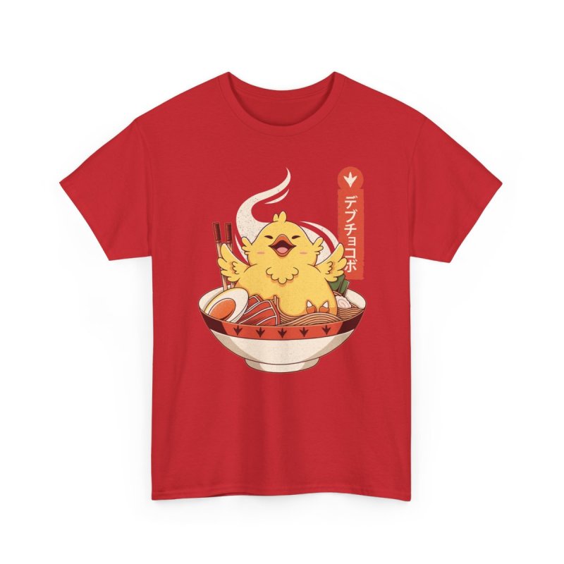 Fat Chocobo Ramen Bowl Unisex Heavy Cotton Tee | Cute Japanese Anime Gaming Graphic T-Shirt