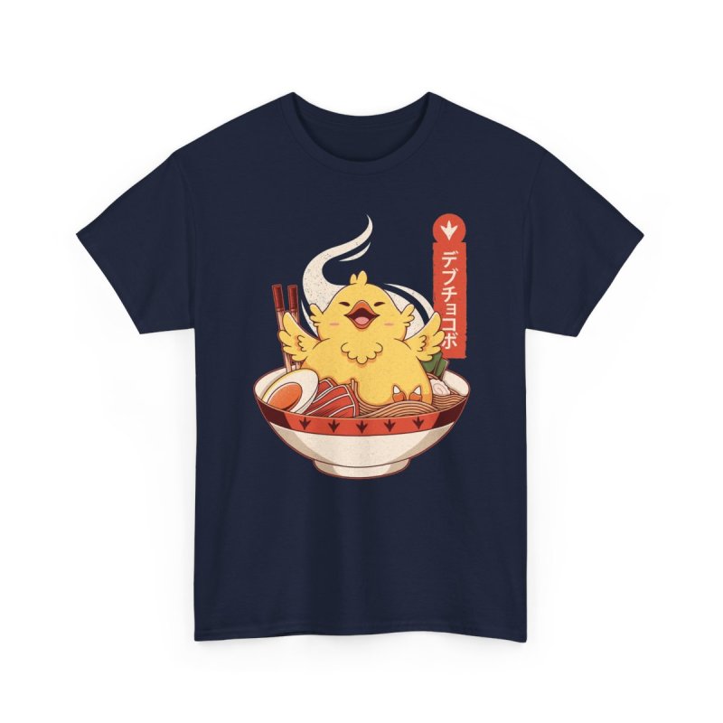 Fat Chocobo Ramen Bowl Unisex Heavy Cotton Tee | Cute Japanese Anime Gaming Graphic T-Shirt