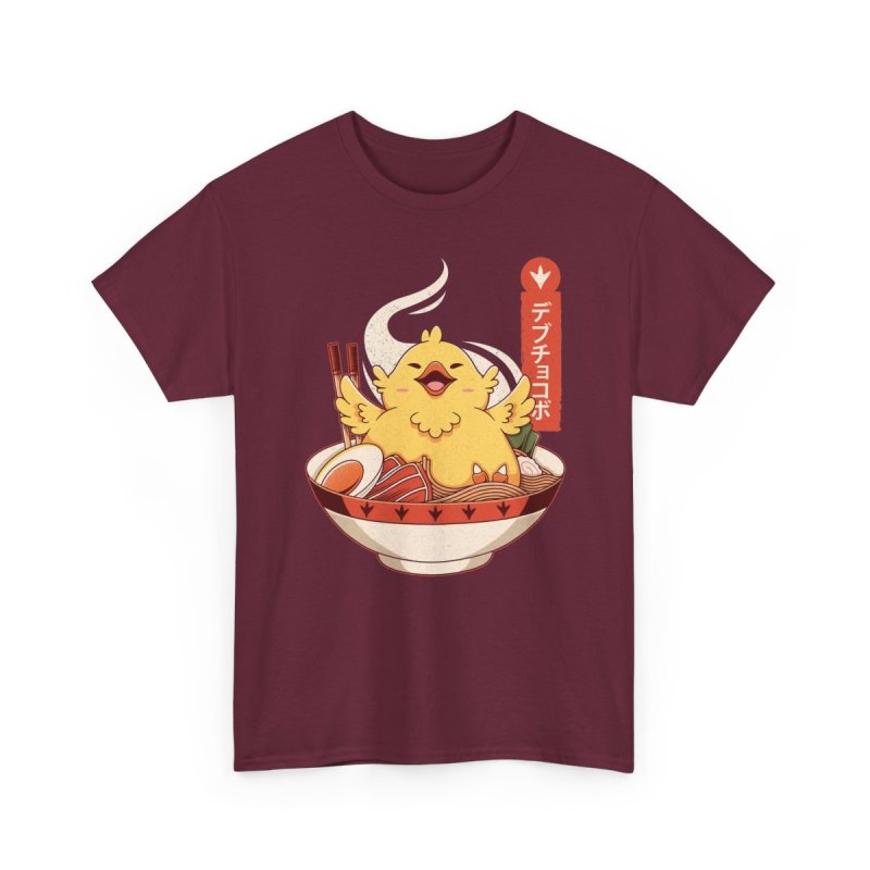 Fat Chocobo Ramen Bowl Unisex Heavy Cotton Tee | Cute Japanese Anime Gaming Graphic T-Shirt