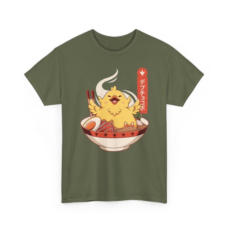 Fat Chocobo Ramen Bowl Unisex Heavy Cotton Tee | Cute Japanese Anime Gaming Graphic T-Shirt