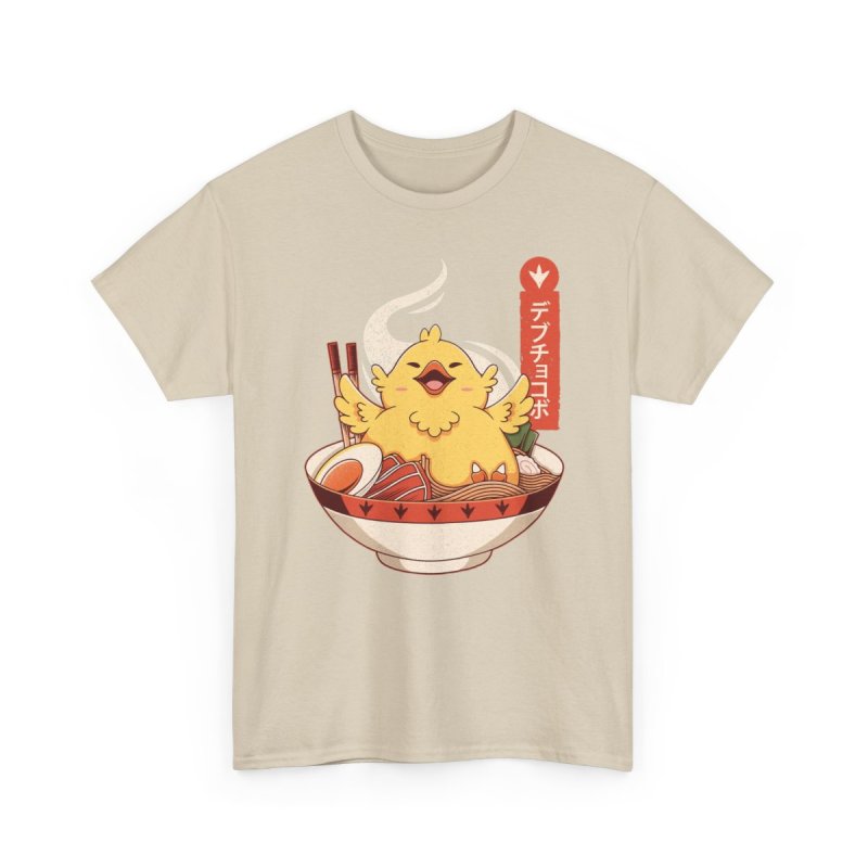 Fat Chocobo Ramen Bowl Unisex Heavy Cotton Tee | Cute Japanese Anime Gaming Graphic T-Shirt