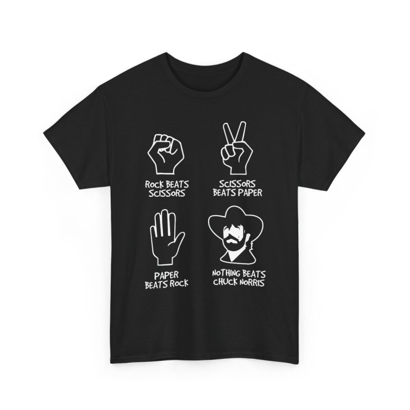 Chuck Norris Rock Paper Scissors T-Shirt | Funny Nothing Beats Chuck Norris | Martial Arts Humor Meme Shirt